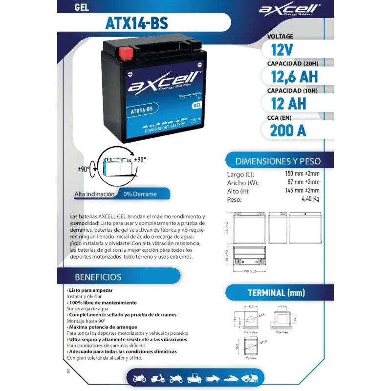 Batería Moto ATX14-BS AGM