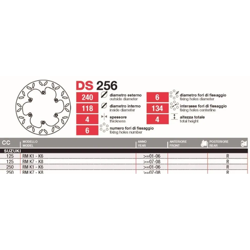 Discos De Freno Tras Suzuki Rm 125-250 - DS256