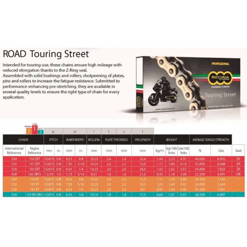 Cadena Regina 428 ORT2 Touring Street 120 pasos - Regina RG428ORT2X120