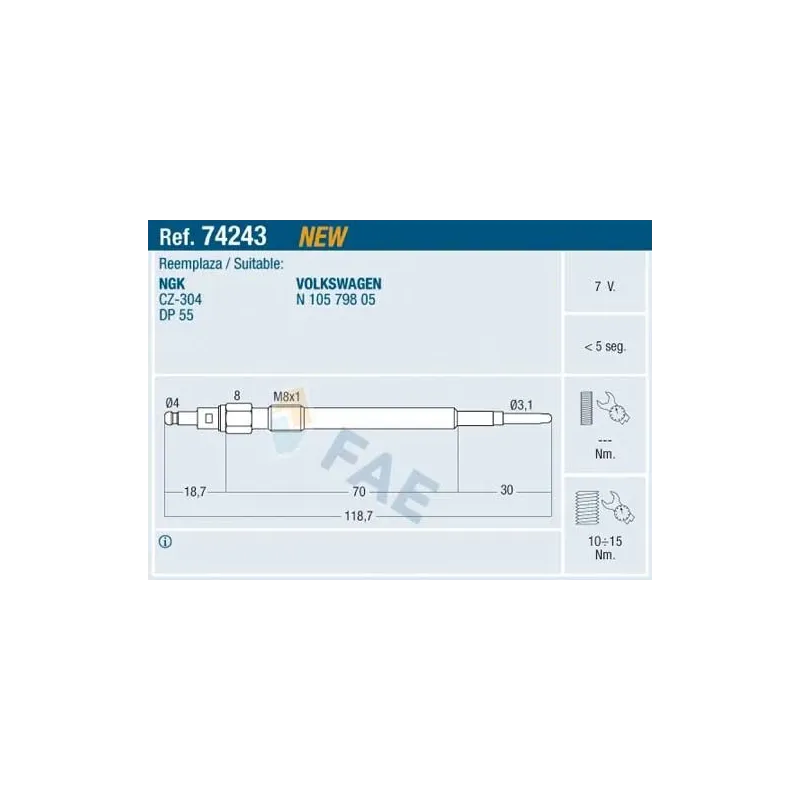 FAE 74243 Bujía de precalentamiento