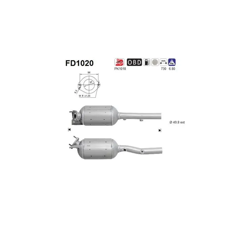 AS FD1020 Filtro hollín/partículas, sistema escape