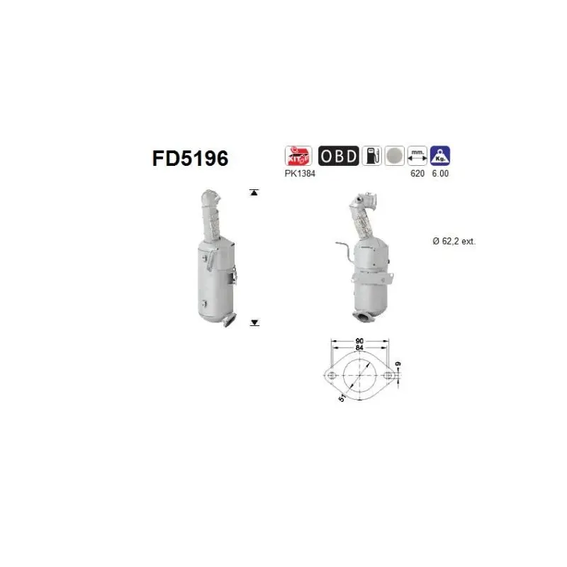 AS FD5196 Filtro hollín/partículas, sistema escape