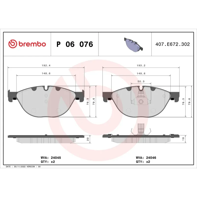 BREMBO P06076 Juego de pastillas de freno
