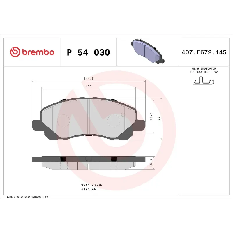 BREMBO P54030 Juego de pastillas de freno