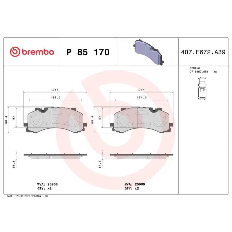 BREMBO P85170 Juego de pastillas de freno