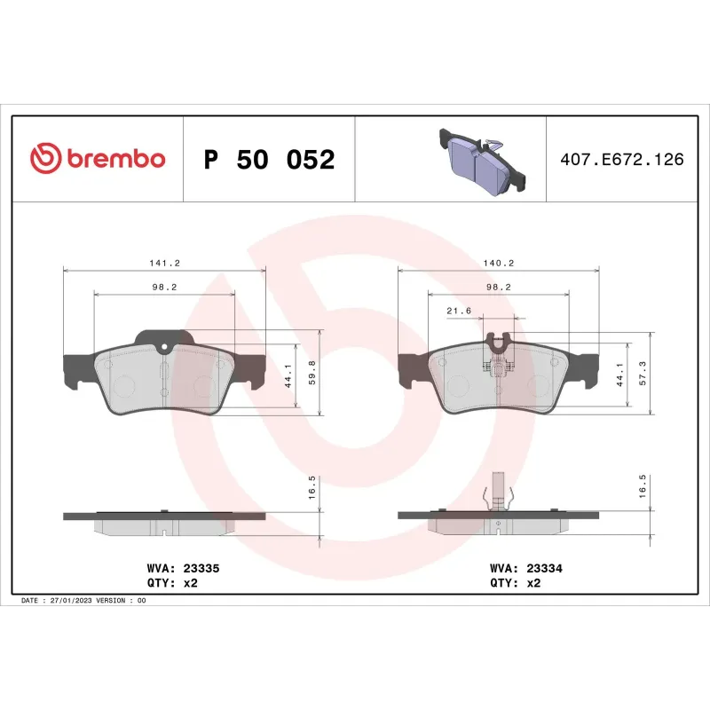 BREMBO P50052 Juego de pastillas de freno