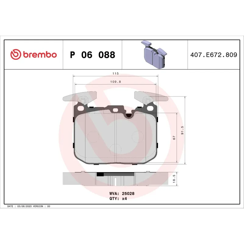 BREMBO P06088 Juego de pastillas de freno