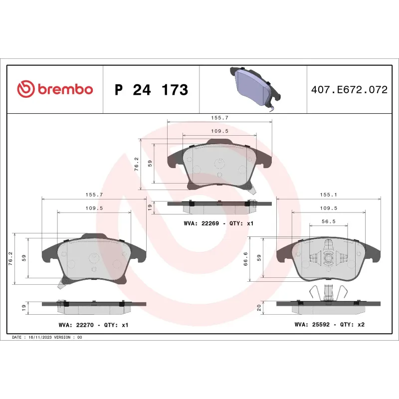 BREMBO P24173 Juego de pastillas de freno