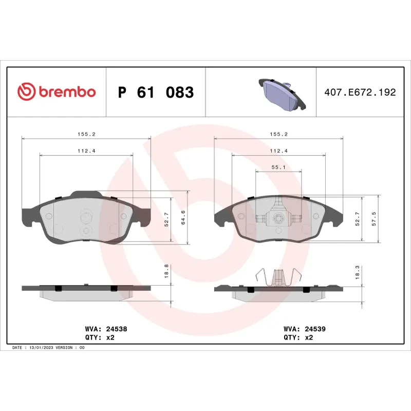 BREMBO P61083 Juego de pastillas de freno