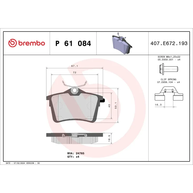 BREMBO P61084 Juego de pastillas de freno