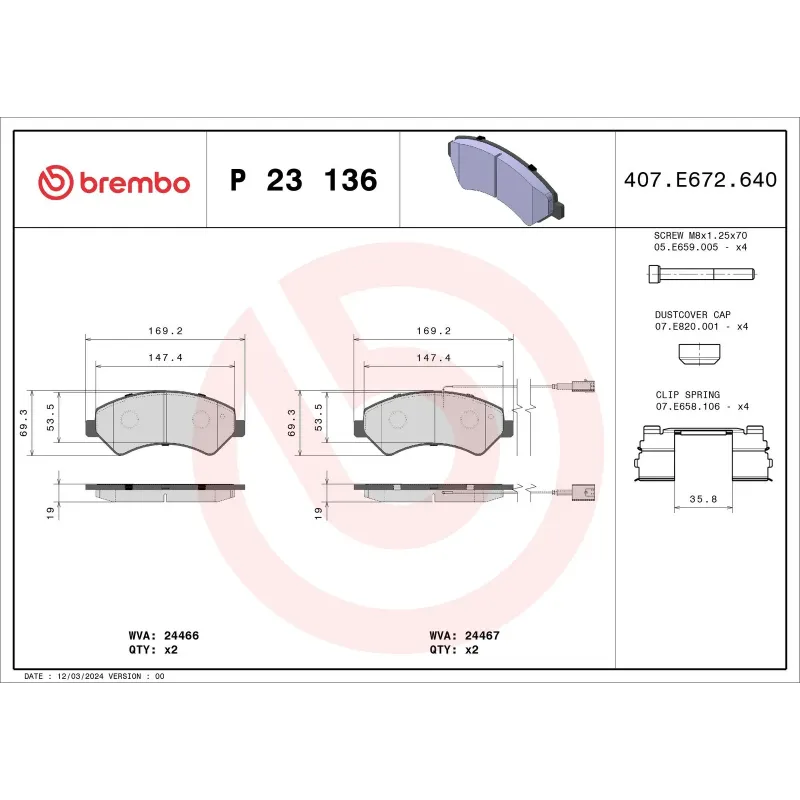 BREMBO P23136 Juego de pastillas de freno