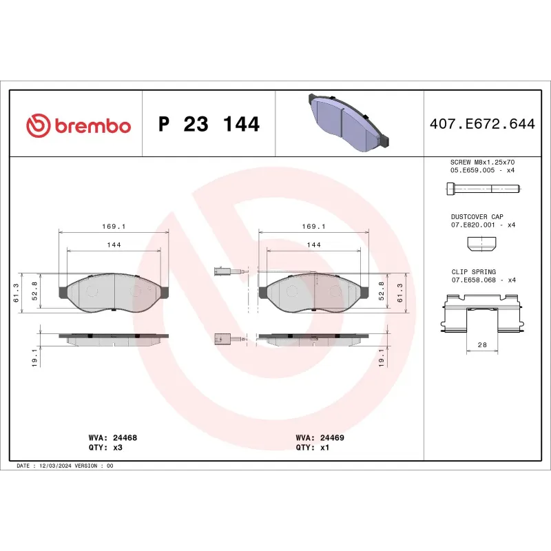 BREMBO P23144 Juego de pastillas de freno