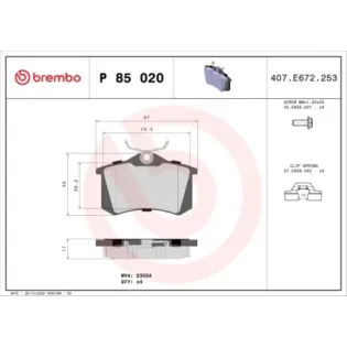 BREMBO P85020 Juego de pastillas de freno