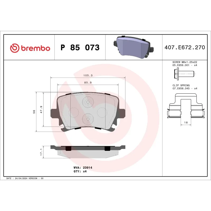 BREMBO P85073 Juego de pastillas de freno