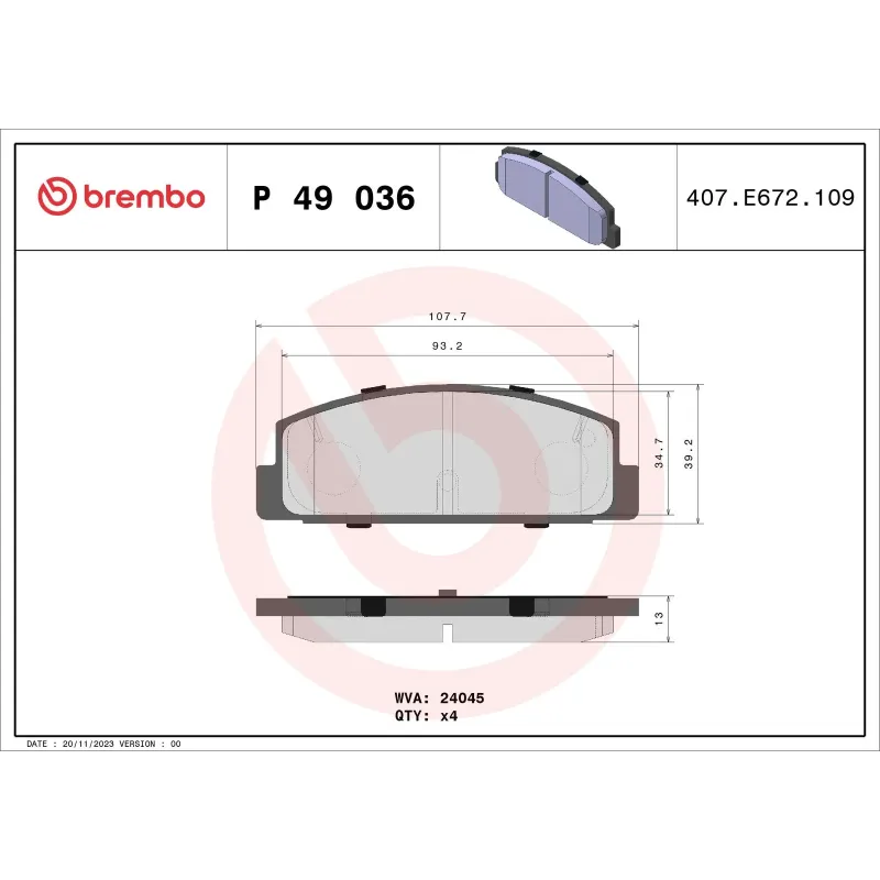 BREMBO P49036 Juego de pastillas de freno