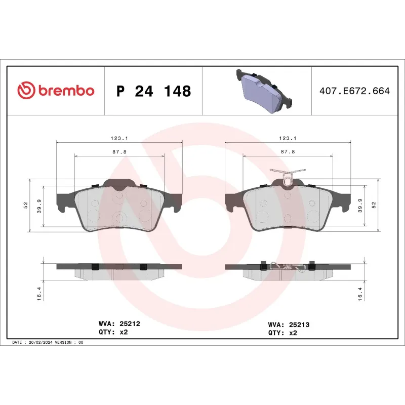BREMBO P24148 Juego de pastillas de freno