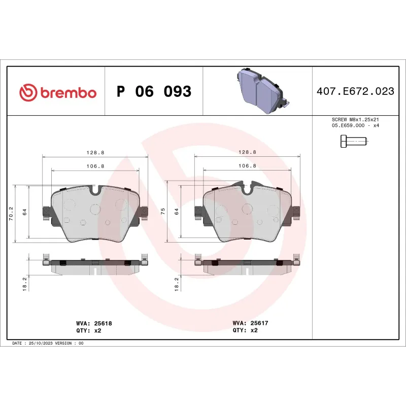 BREMBO P06093 Juego de pastillas de freno