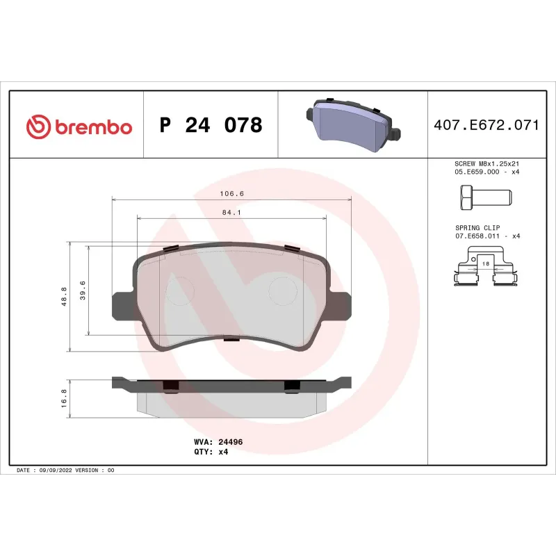 BREMBO P24078 Juego de pastillas de freno