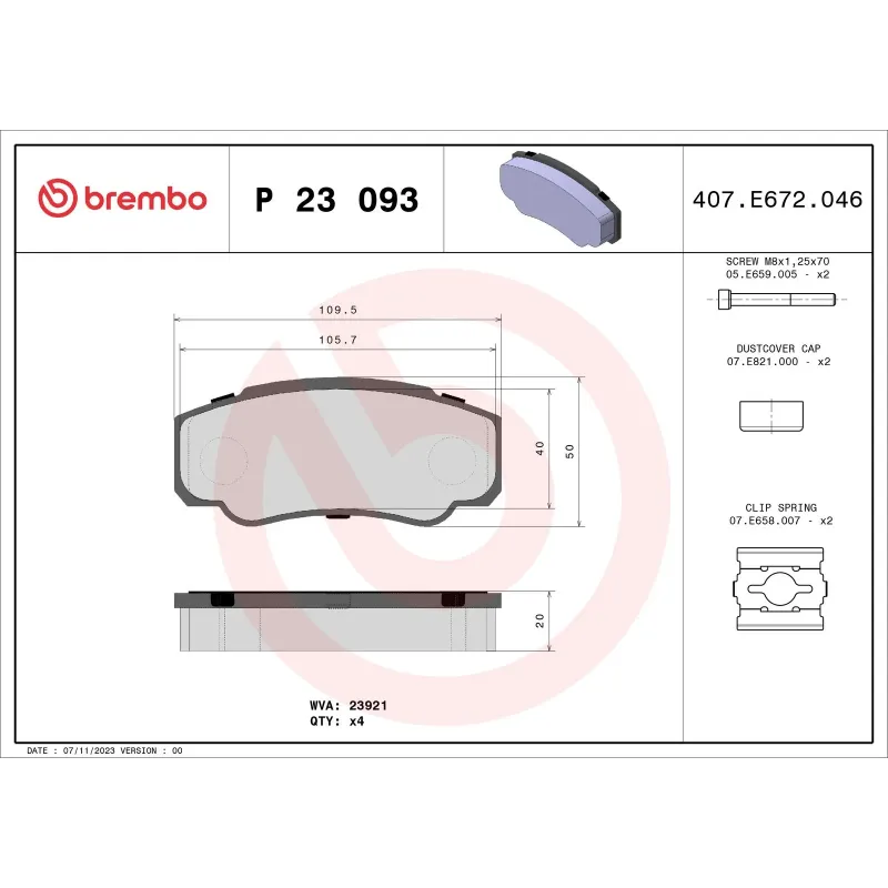 BREMBO P23093 Juego de pastillas de freno