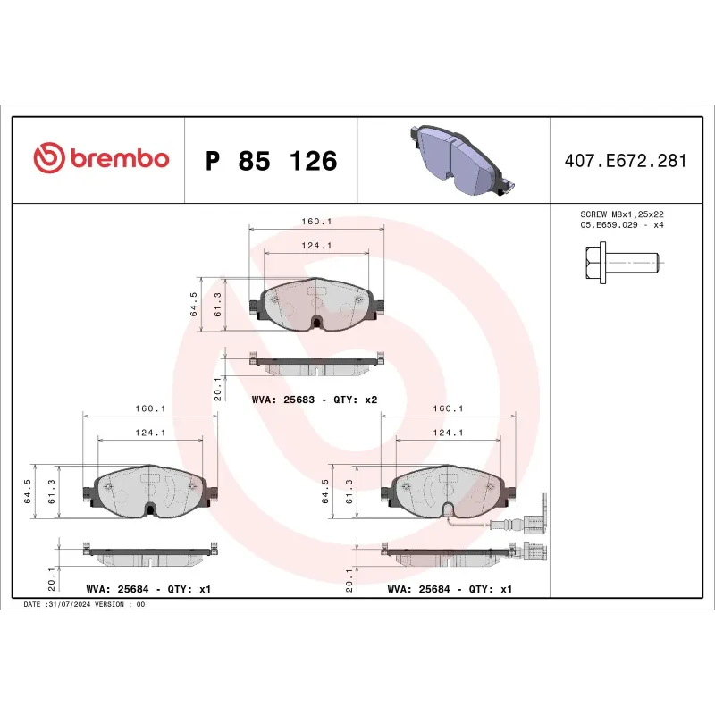 BREMBO P85126 Juego de pastillas de freno