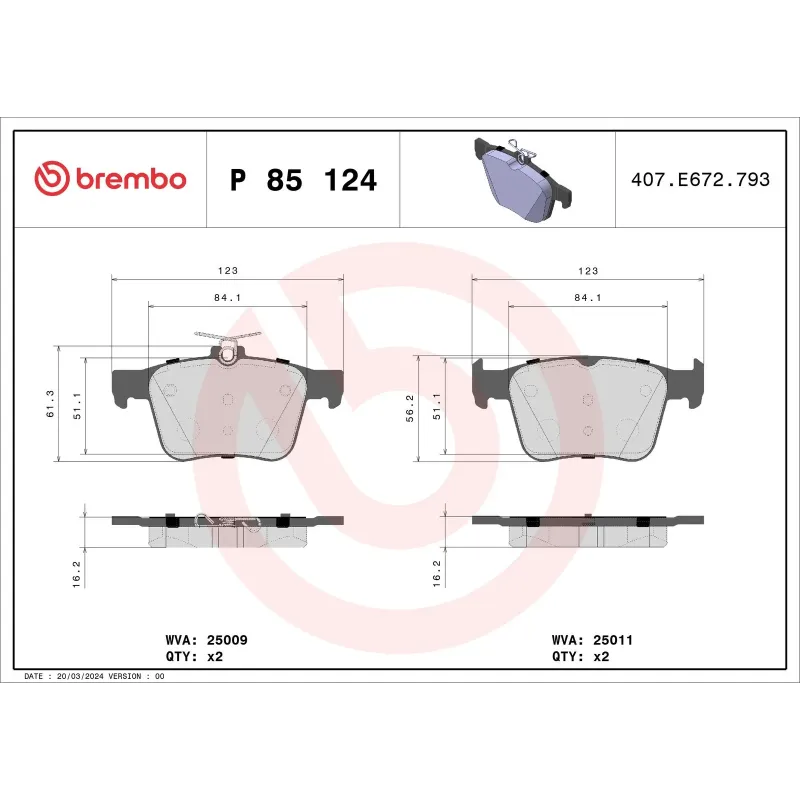 BREMBO P85124 Juego de pastillas de freno