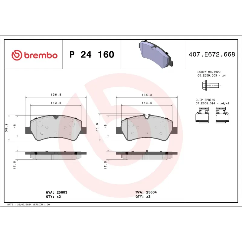 BREMBO P24160 Juego de pastillas de freno