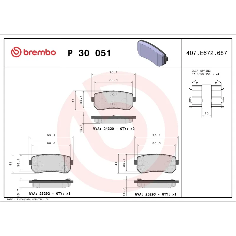 BREMBO P30051 Juego de pastillas de freno