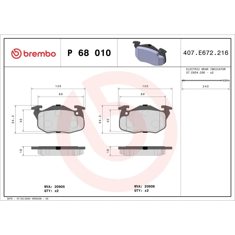 BREMBO P68010 Juego de pastillas de freno