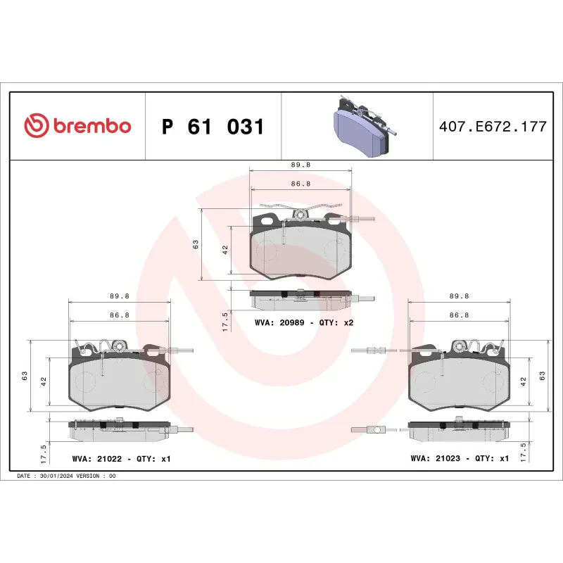 BREMBO P61031 Juego de pastillas de freno