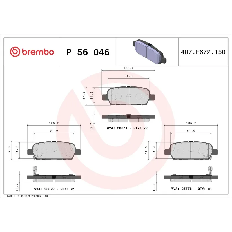 BREMBO P56046 Juego de pastillas de freno