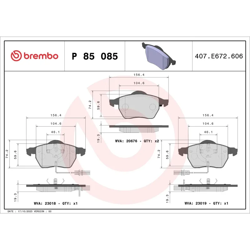 BREMBO P85085 Juego de pastillas de freno