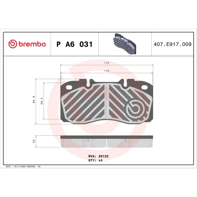 BREMBO PA6031 Juego de pastillas de freno