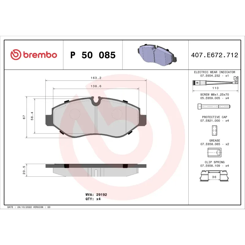 BREMBO P50085 Juego de pastillas de freno