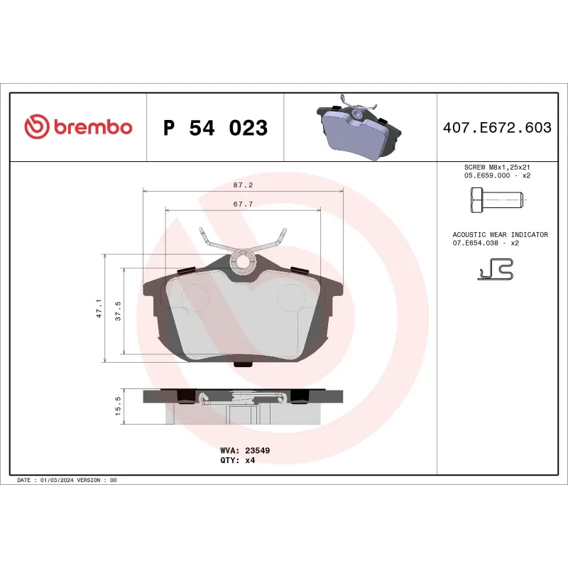 BREMBO P54023 Juego de pastillas de freno