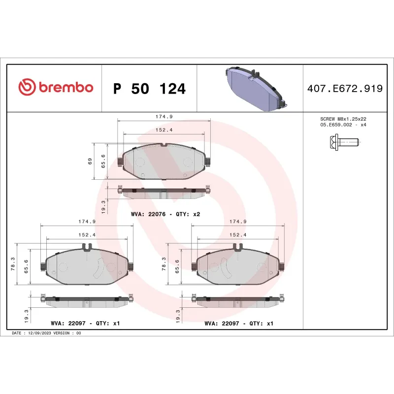 BREMBO P50124 Juego de pastillas de freno