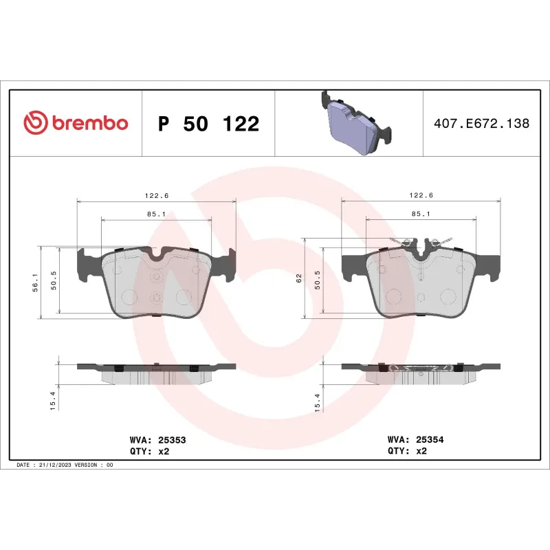 BREMBO P50122 Juego de pastillas de freno