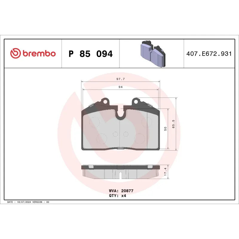BREMBO P85094 Juego de pastillas de freno