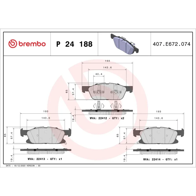 BREMBO P24188 Juego de pastillas de freno