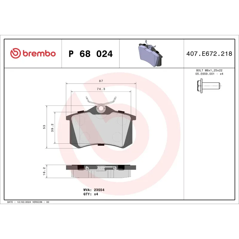 BREMBO P68024 Juego de pastillas de freno