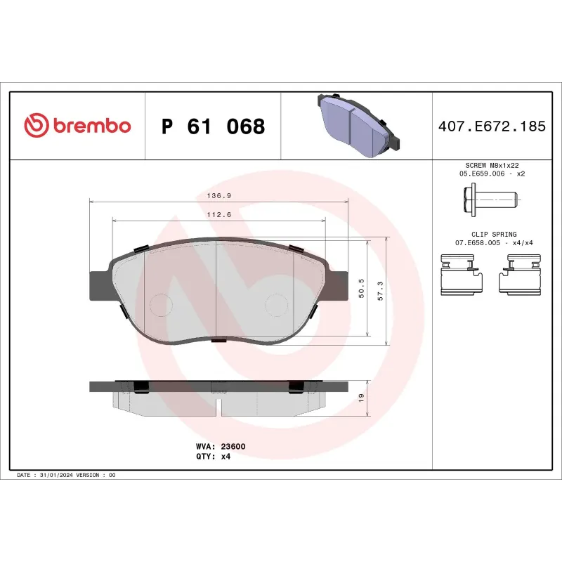 BREMBO P61068 Juego de pastillas de freno