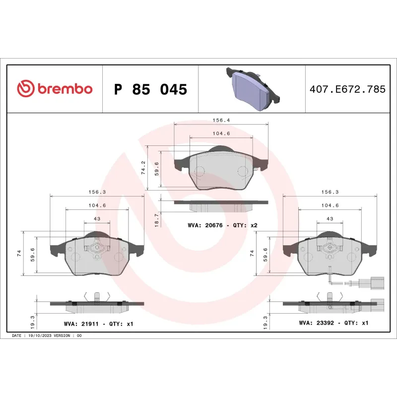 BREMBO P85045 Juego de pastillas de freno