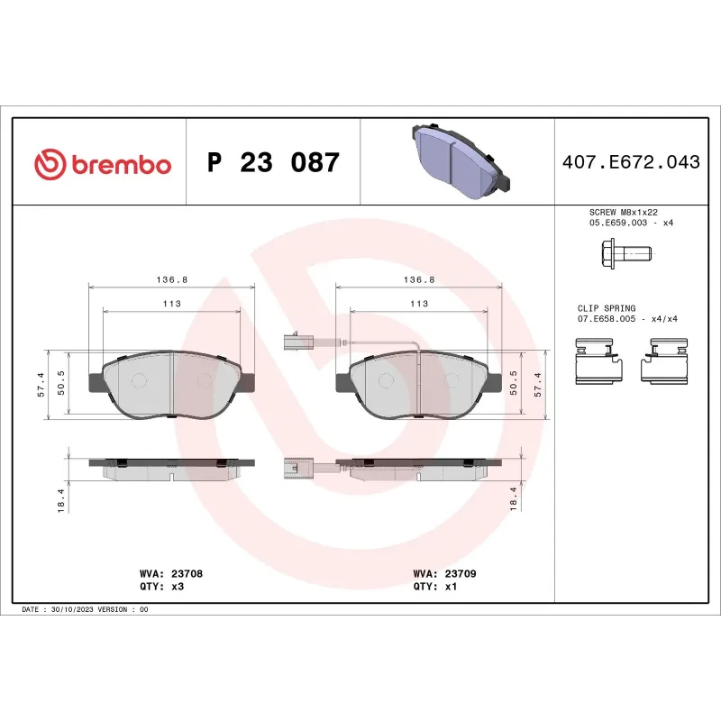 BREMBO P23087 Juego de pastillas de freno
