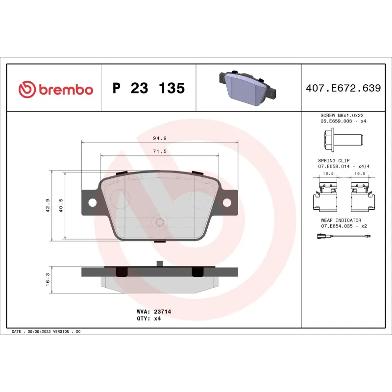BREMBO P23135 Juego de pastillas de freno