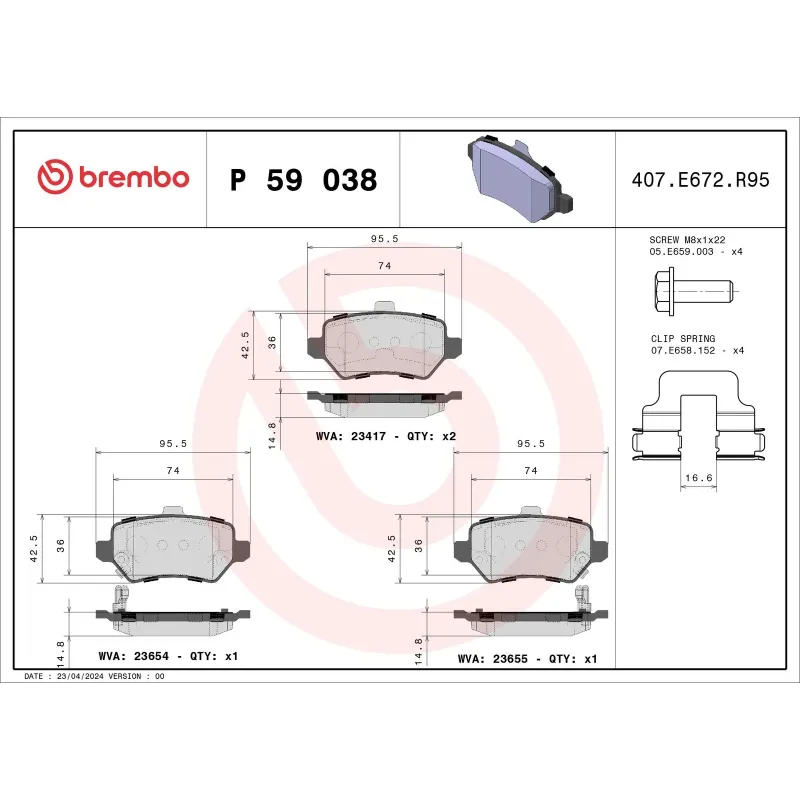 BREMBO P59038 Juego de pastillas de freno
