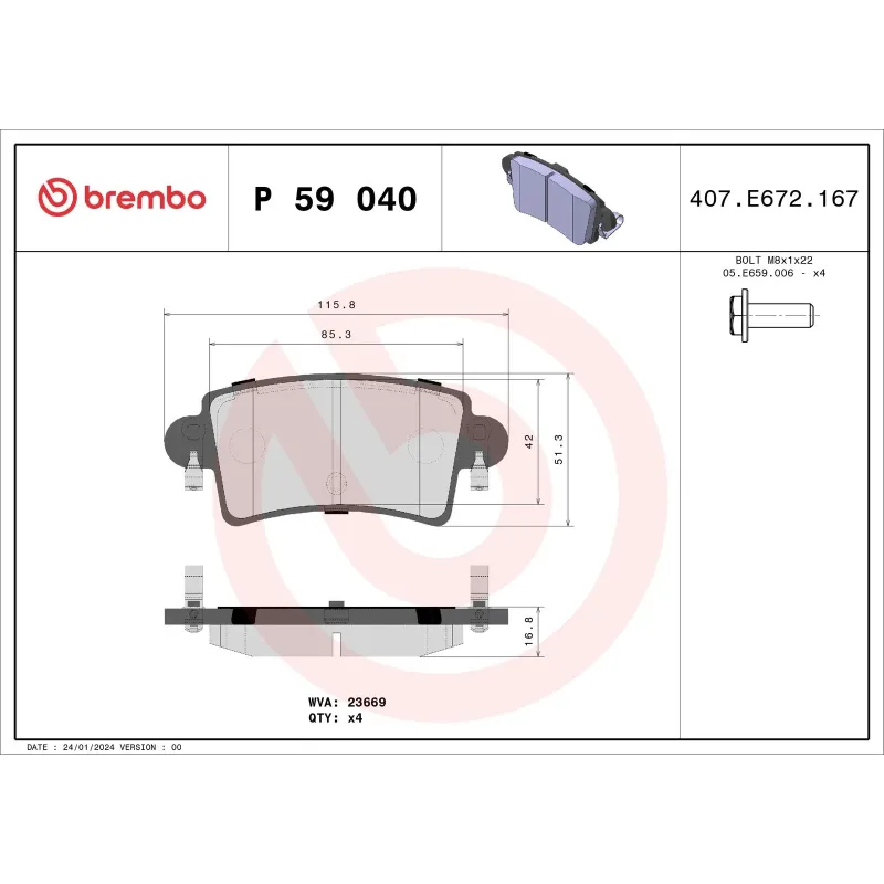 BREMBO P59040 Juego de pastillas de freno