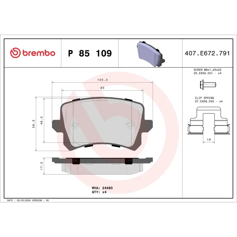 BREMBO P85109 Juego de pastillas de freno
