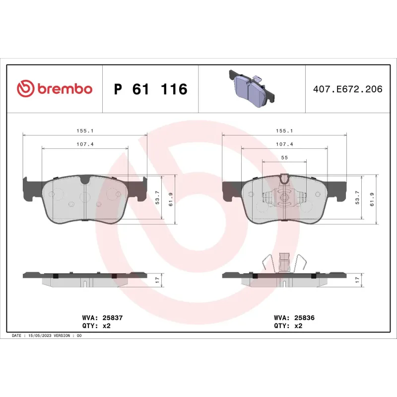 BREMBO P61116 Juego de pastillas de freno