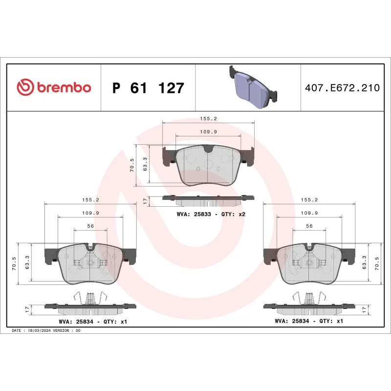BREMBO P61127 Juego de pastillas de freno