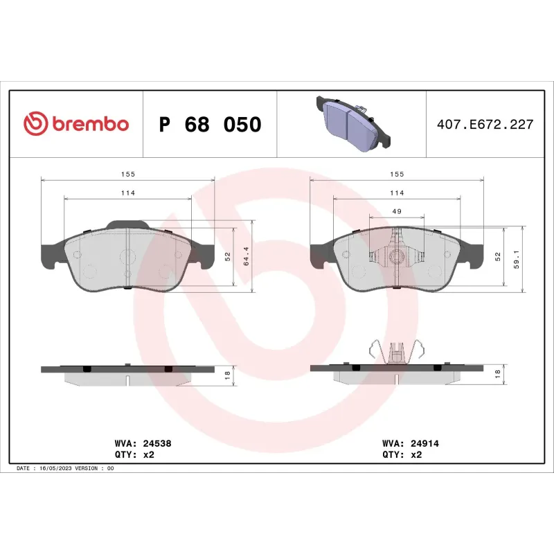 BREMBO P68050 Juego de pastillas de freno
