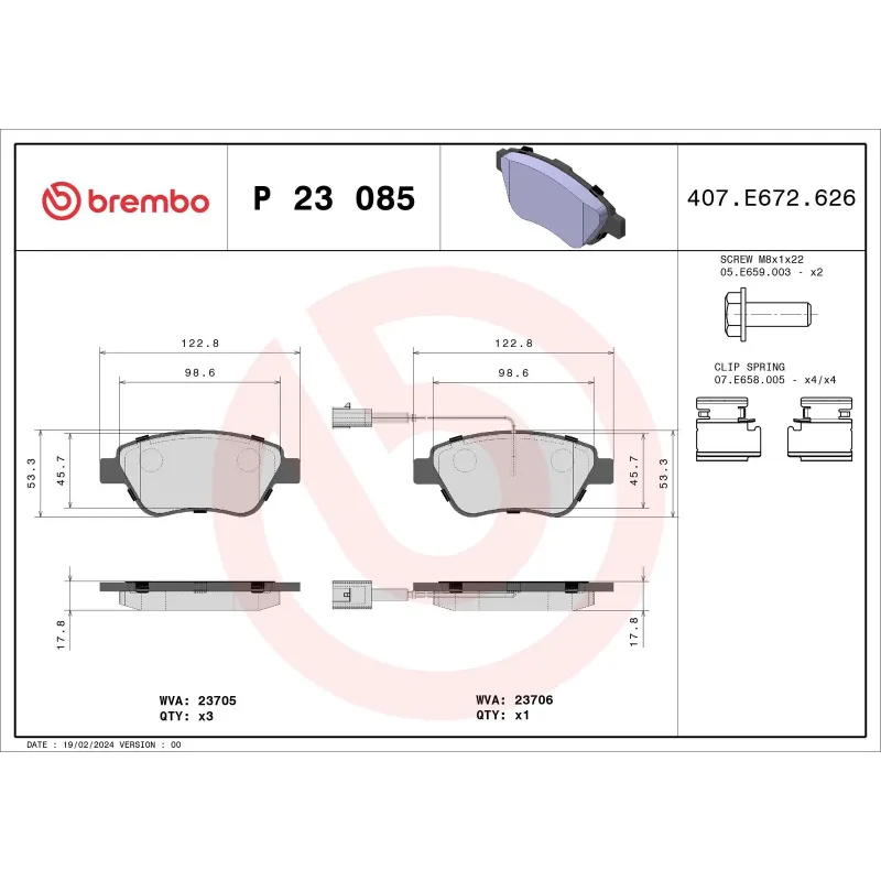 BREMBO P23085 Juego de pastillas de freno